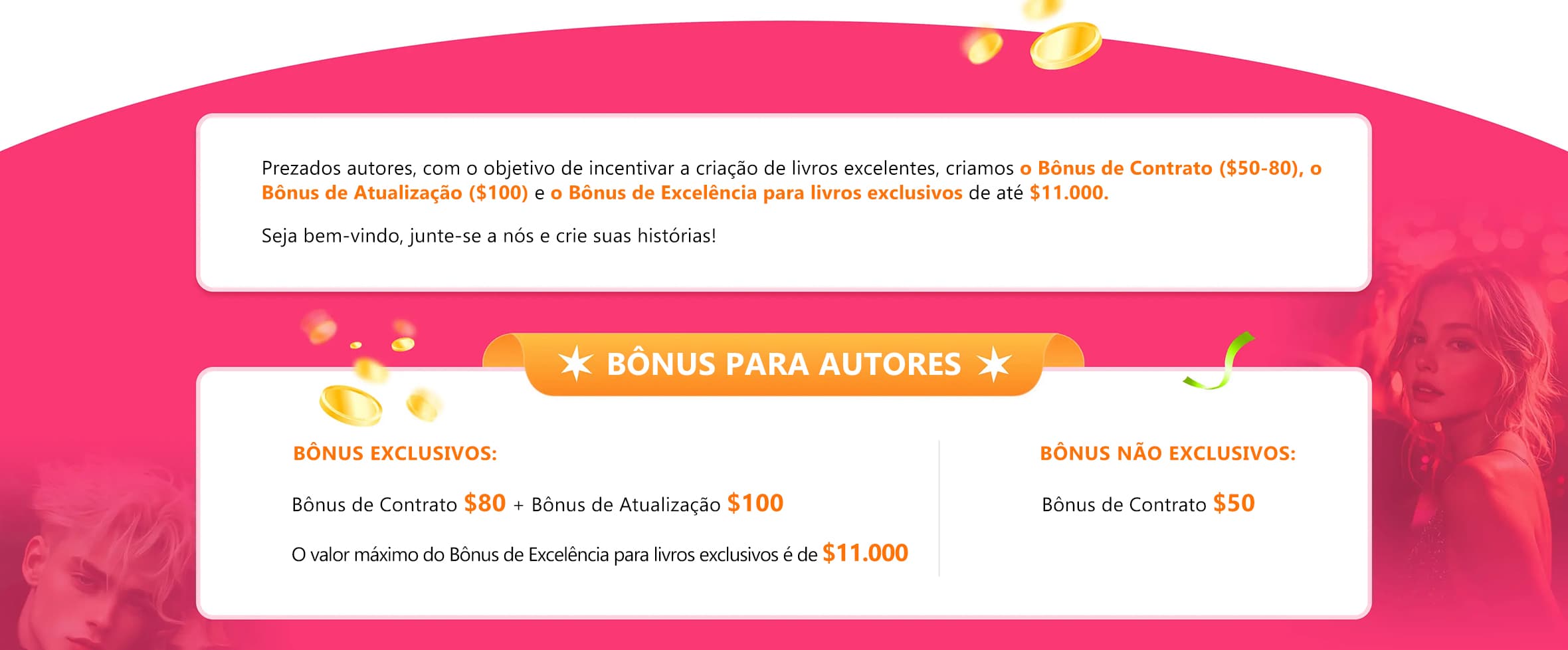Benefícios para escritores da NovelSnack - banner desktop 2